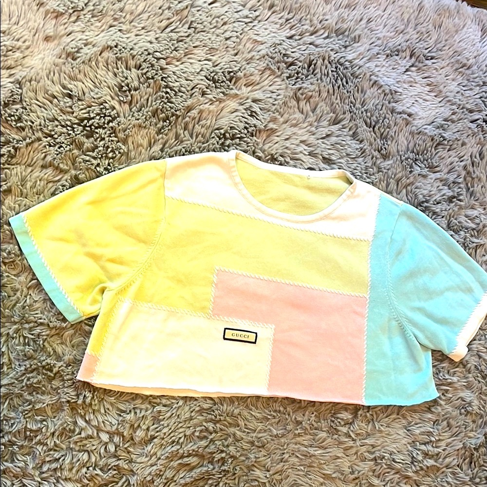 Yellow Pink (Gucci patch)Crop Top with Retro Vibes